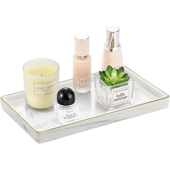 Bathroom Vanity Tray, 11" Marble Ceramic Bathroom Trays for Counter - Picture 14 of 14